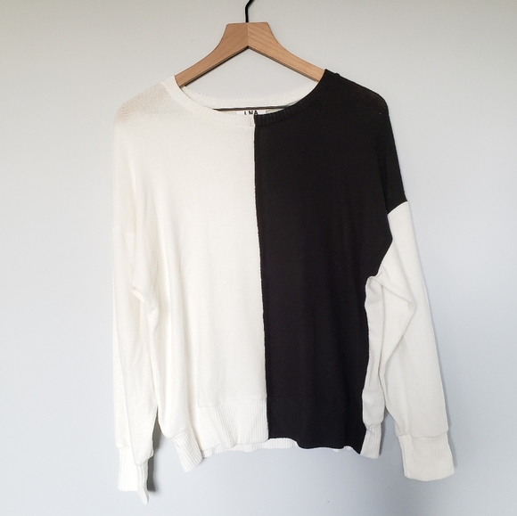 LNA Black Colorblock Crewneck Pullover Sweater Black White Neutral SZ XS - Picture 2 of 6